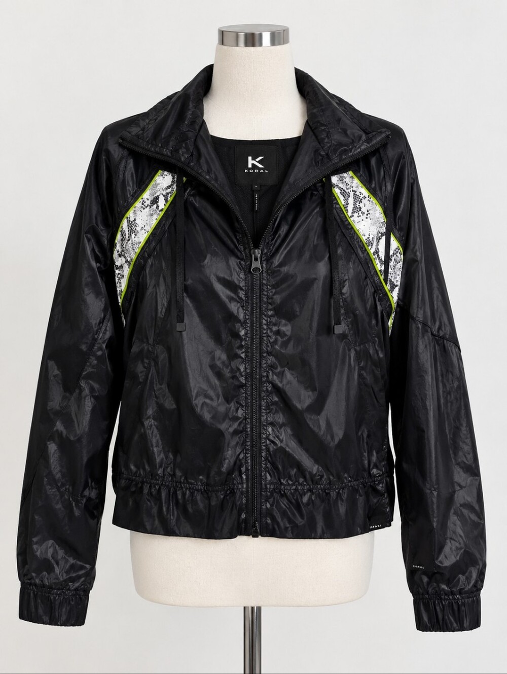 Koral Black Bomber Jacket with Yellow-Trim Snake Panels